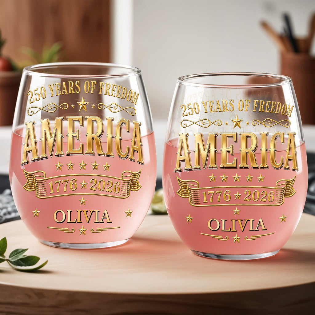 Personalized Stemless Wine Glass Custom Name Gift for 4th of July Wine Glasses GradoCreations