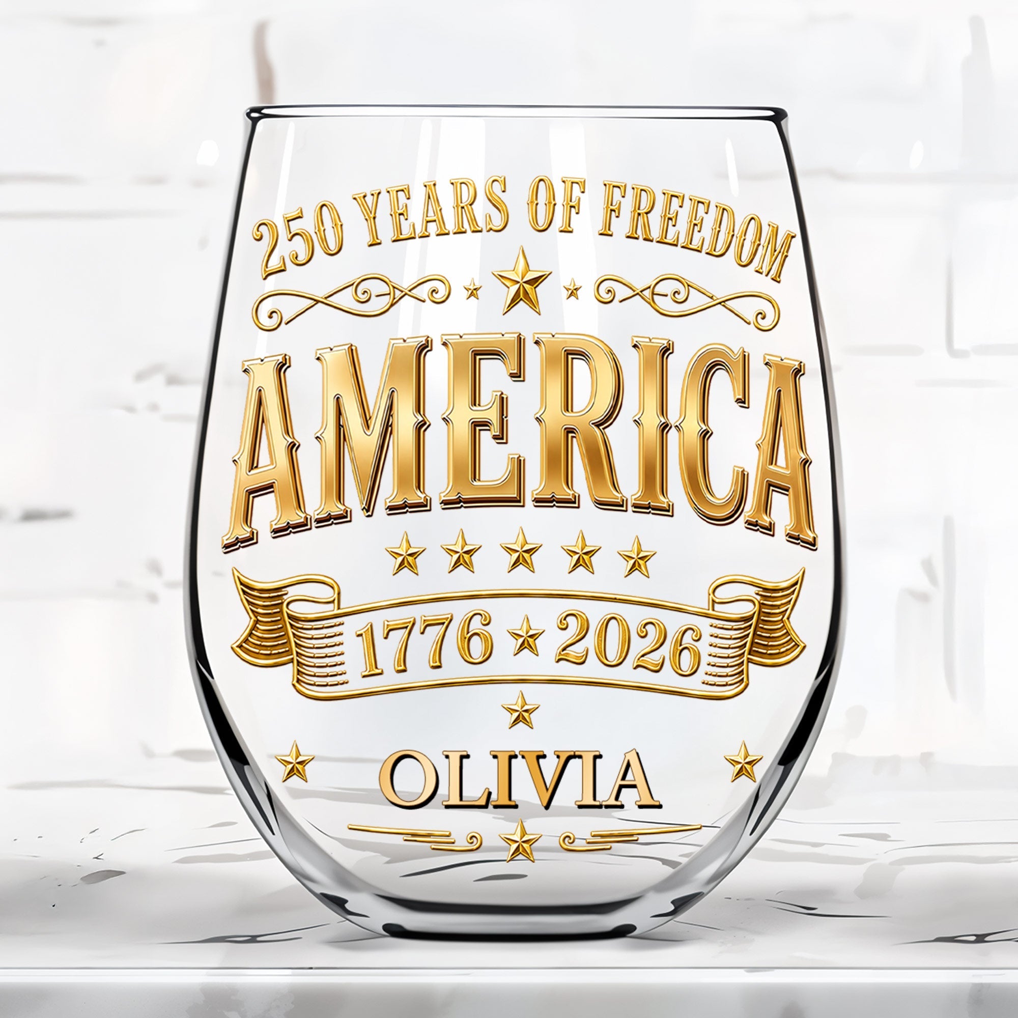 Personalized Stemless Wine Glass Custom Name Gift for 4th of July Wine Glasses GradoCreations