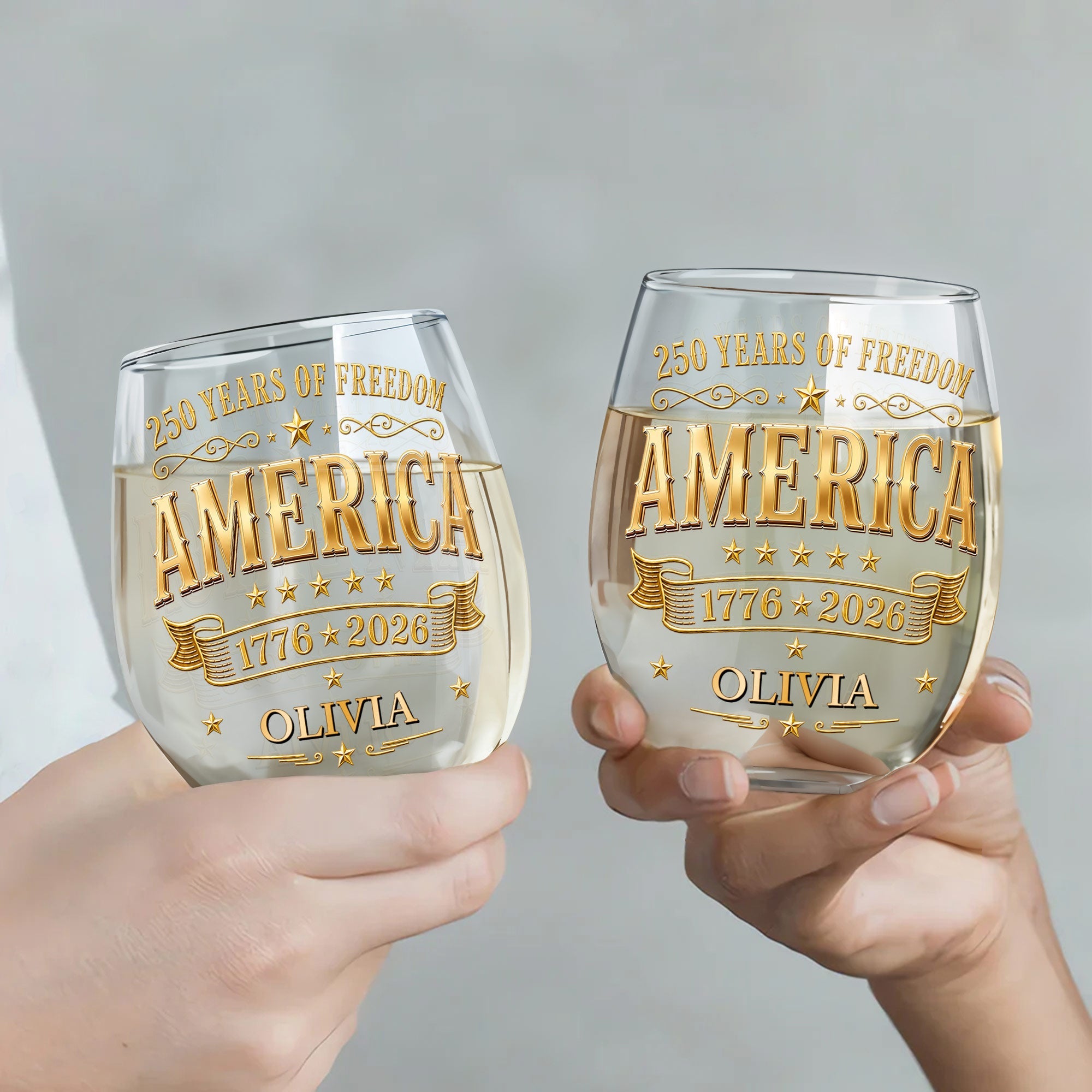 Personalized Stemless Wine Glass Custom Name Gift for 4th of July Wine Glasses GradoCreations