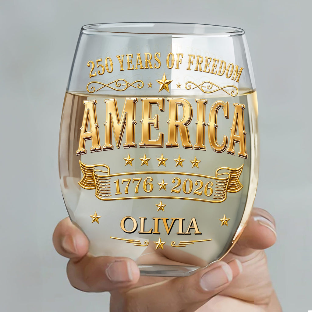 Personalized Stemless Wine Glass Custom Name Gift for 4th of July Wine Glasses GradoCreations
