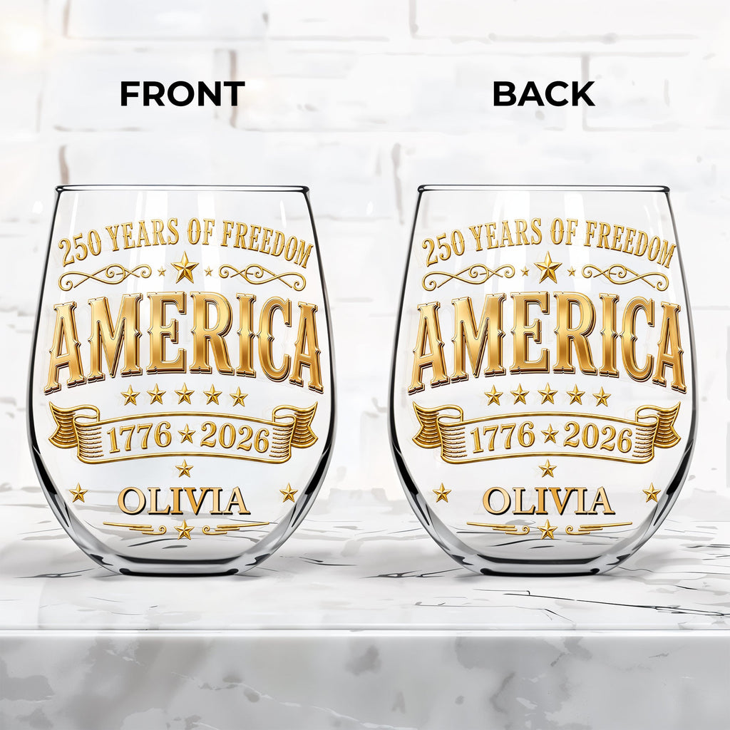 Personalized Stemless Wine Glass Custom Name Gift for 4th of July Wine Glasses GradoCreations