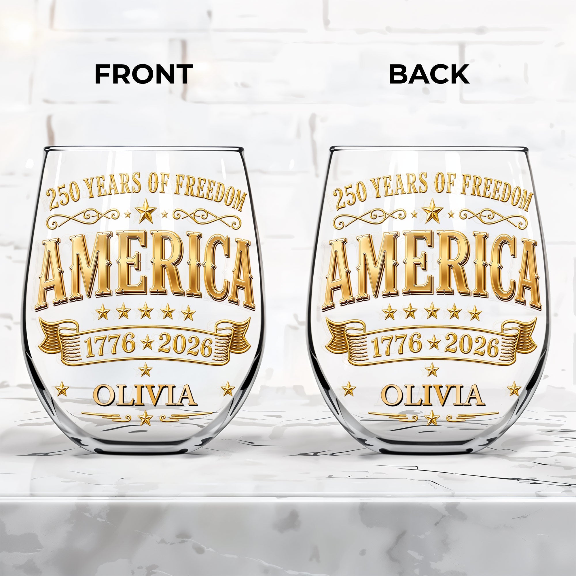 Personalized Stemless Wine Glass Custom Name Gift for 4th of July Wine Glasses GradoCreations