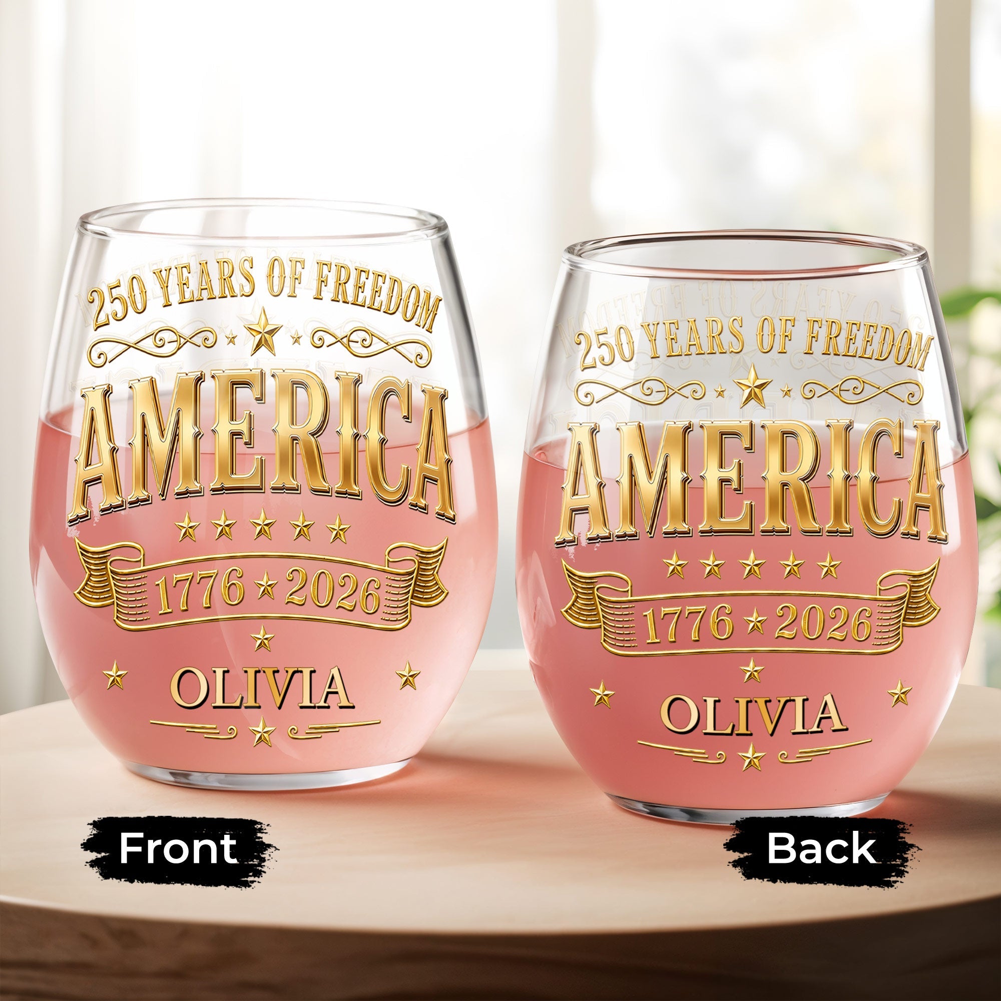 Personalized Stemless Wine Glass Custom Name Gift for 4th of July Wine Glasses GradoCreations