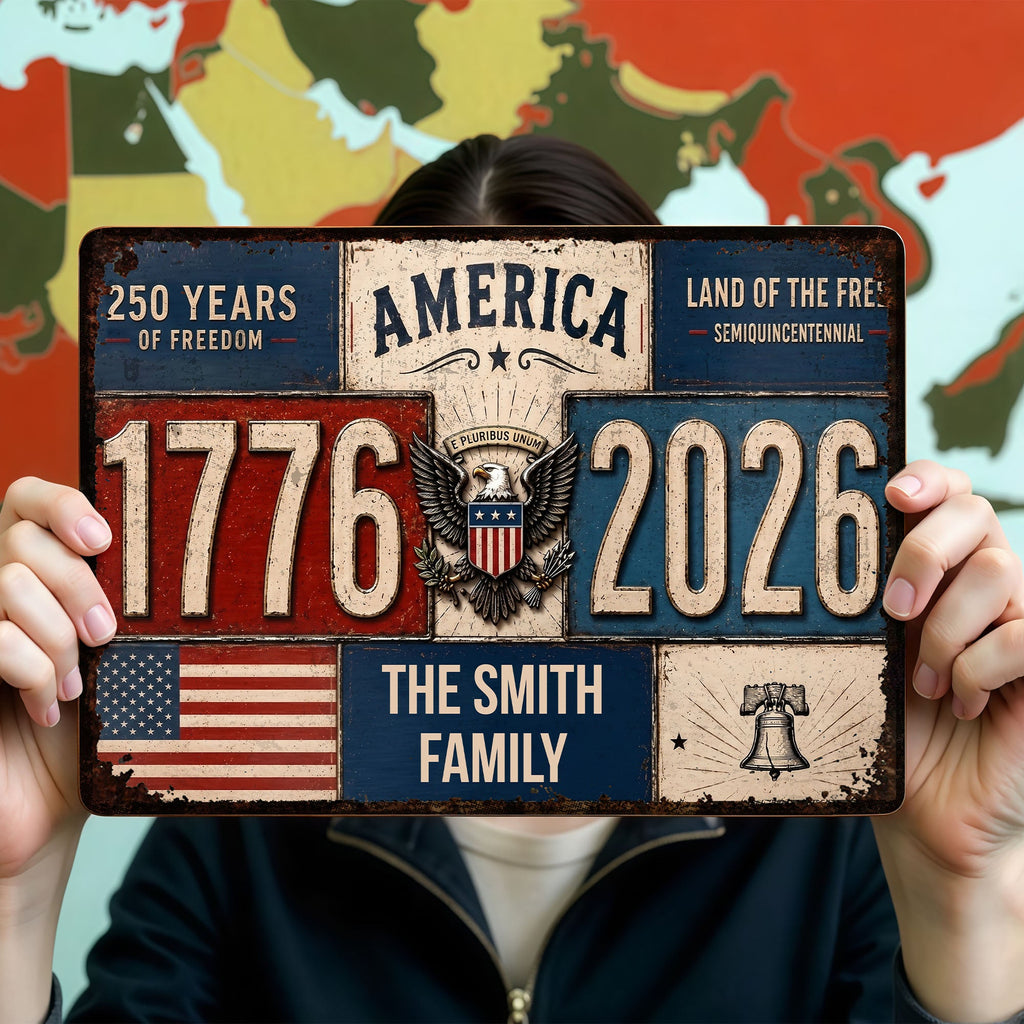 Personalized Metal Sign American Flag Custom Family Name Gift Metal Sign GradoCreations