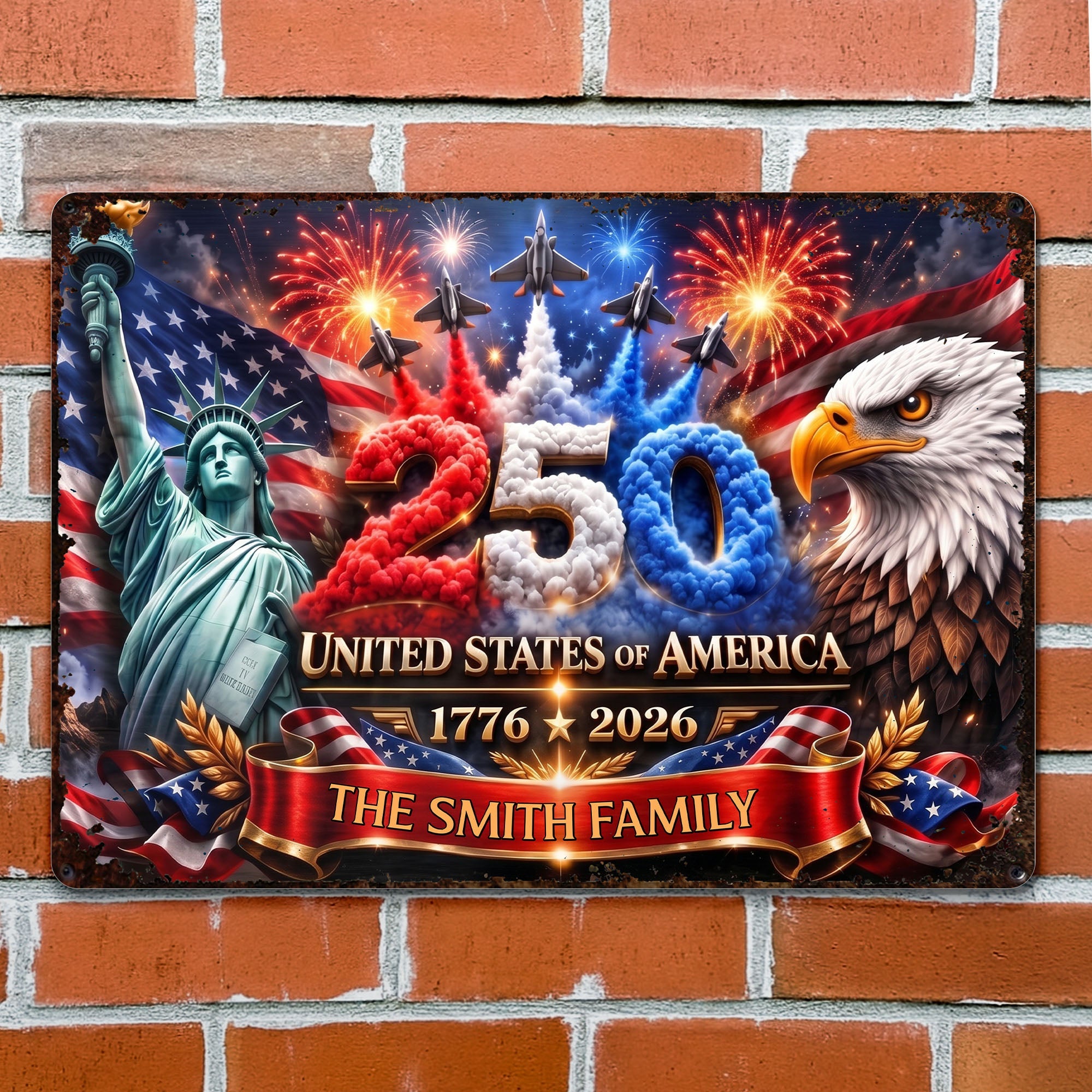 Personalized Metal Sign Custom Family Name USA Flag Gift Metal Sign GradoCreations