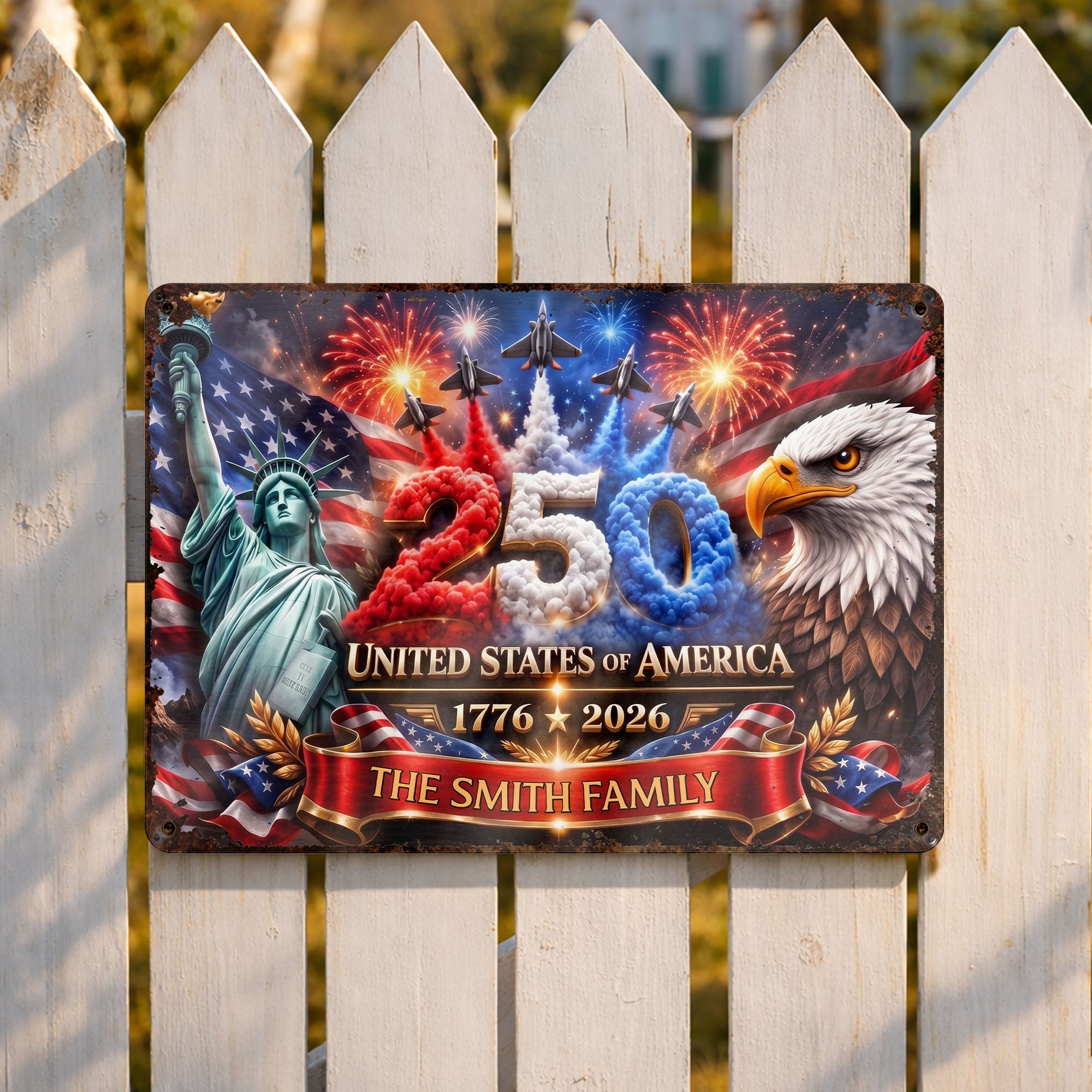 Personalized Metal Sign Custom Family Name USA Flag Gift Metal Sign GradoCreations