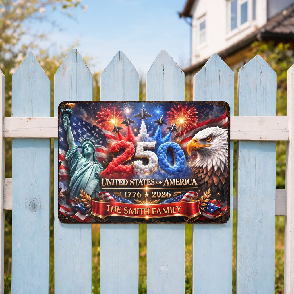 Personalized Metal Sign Custom Family Name USA Flag Gift Metal Sign GradoCreations