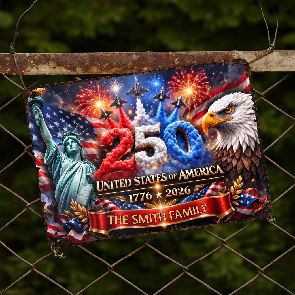Personalized Metal Sign Custom Family Name USA Flag Gift Metal Sign GradoCreations