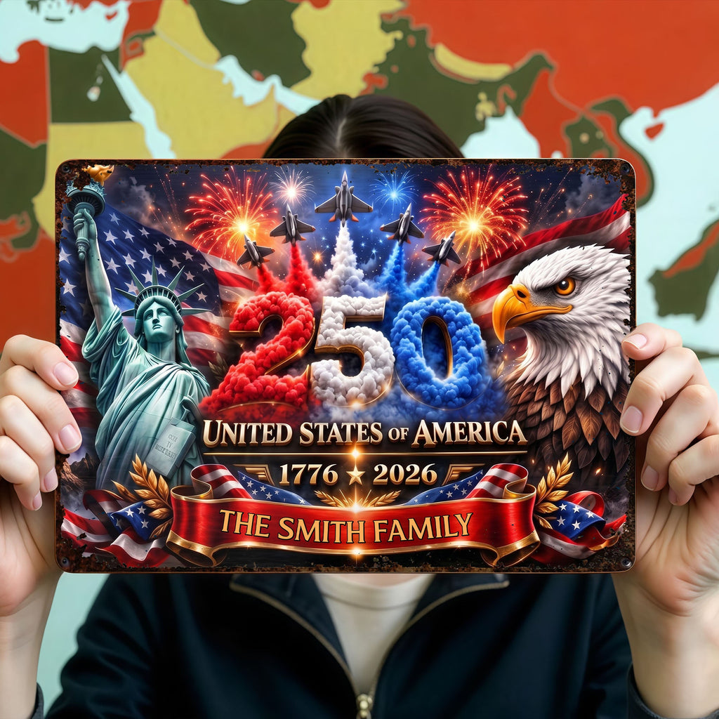 Personalized Metal Sign Custom Family Name USA Flag Gift Metal Sign GradoCreations