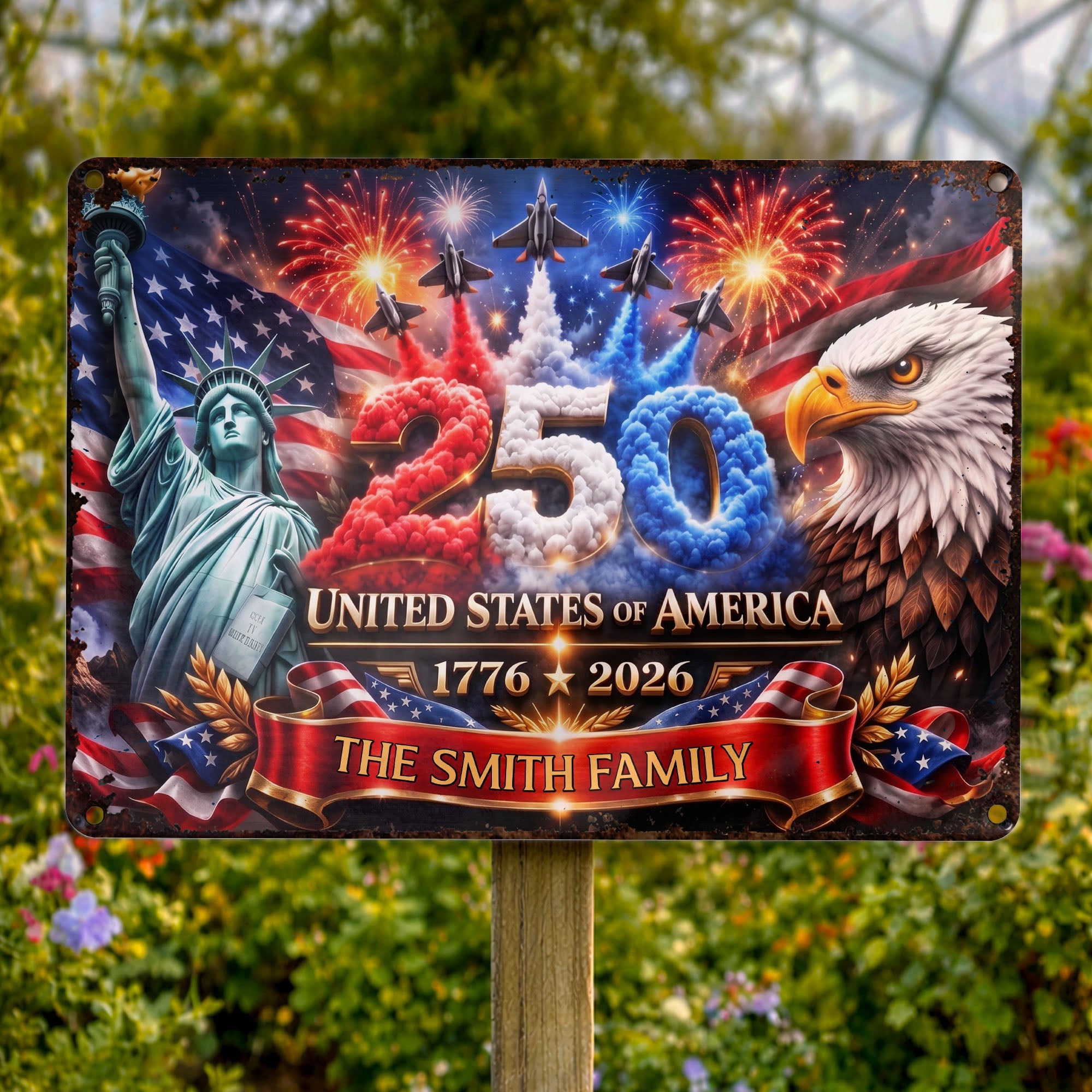 Personalized Metal Sign Custom Family Name USA Flag Gift Metal Sign GradoCreations
