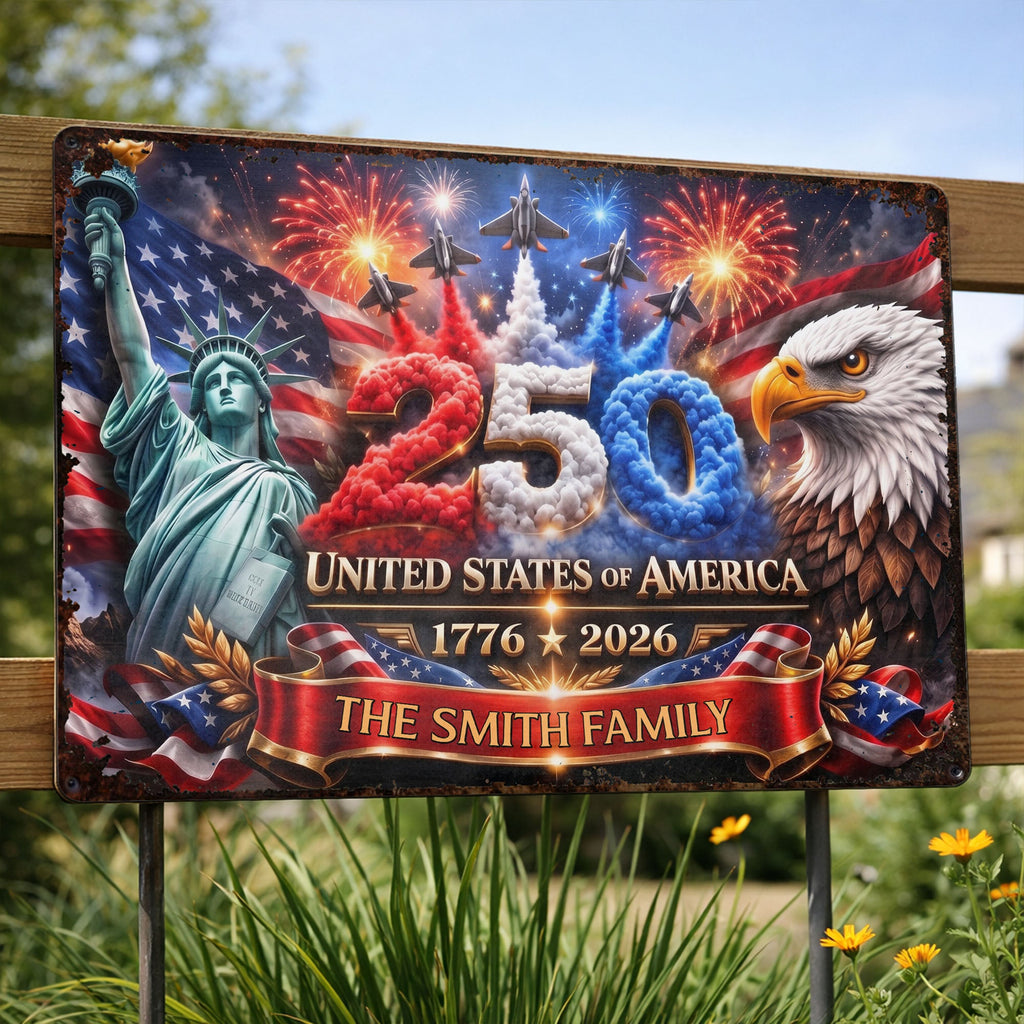 Personalized Metal Sign Custom Family Name USA Flag Gift Metal Sign GradoCreations