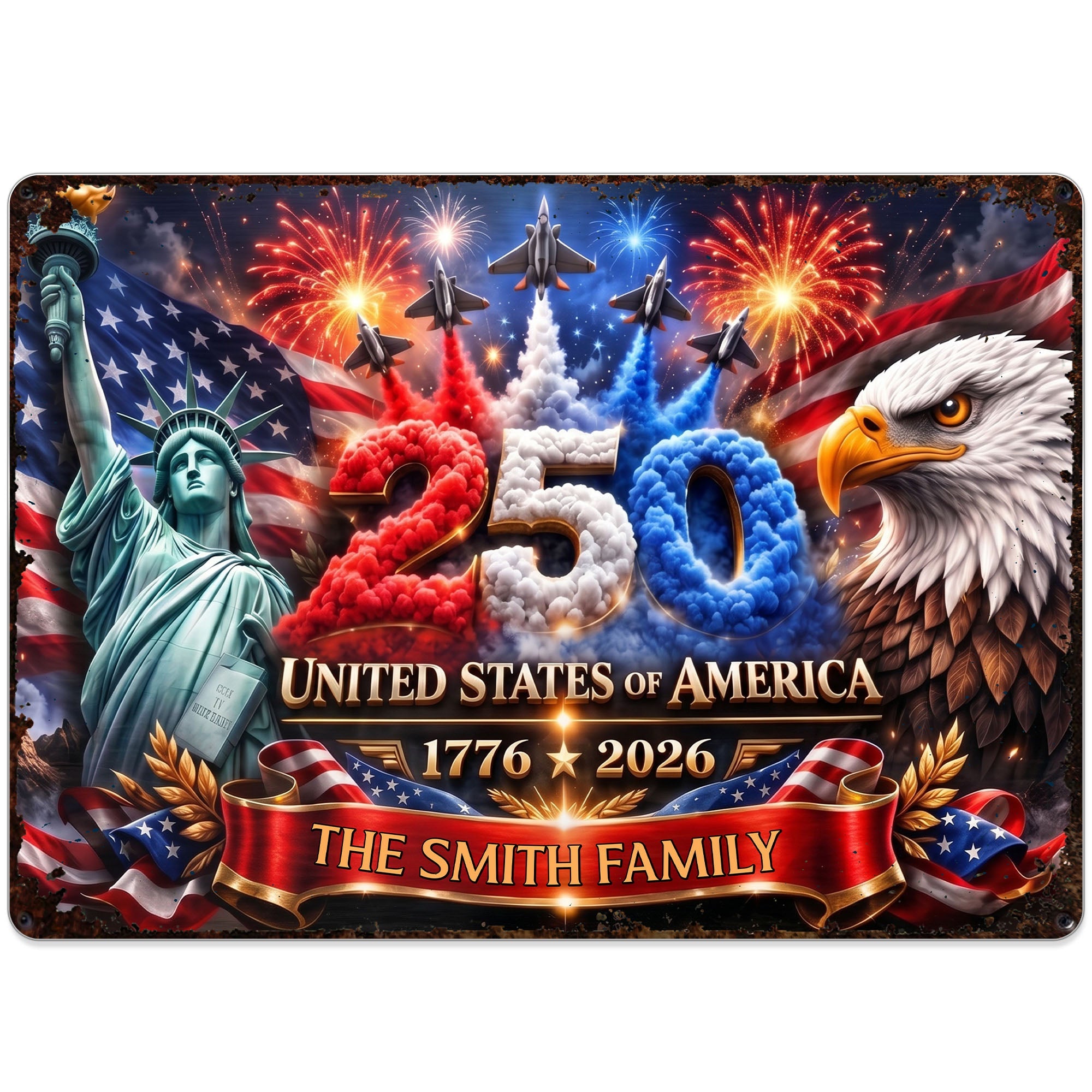 Personalized Metal Sign Custom Family Name USA Flag Gift Metal Sign GradoCreations