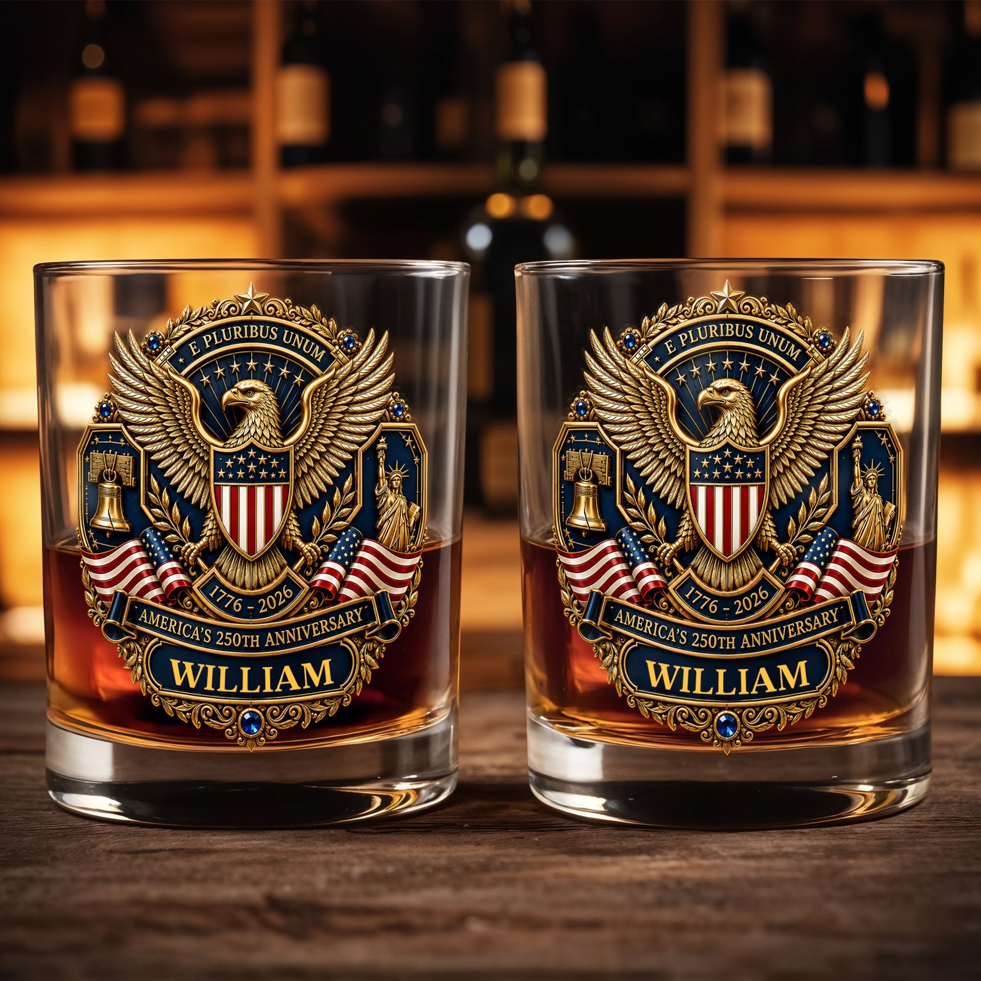 Personalized Whiskey Glass Custom Family Name American Flag Gift for Dad Whiskey Glass GradoCreations