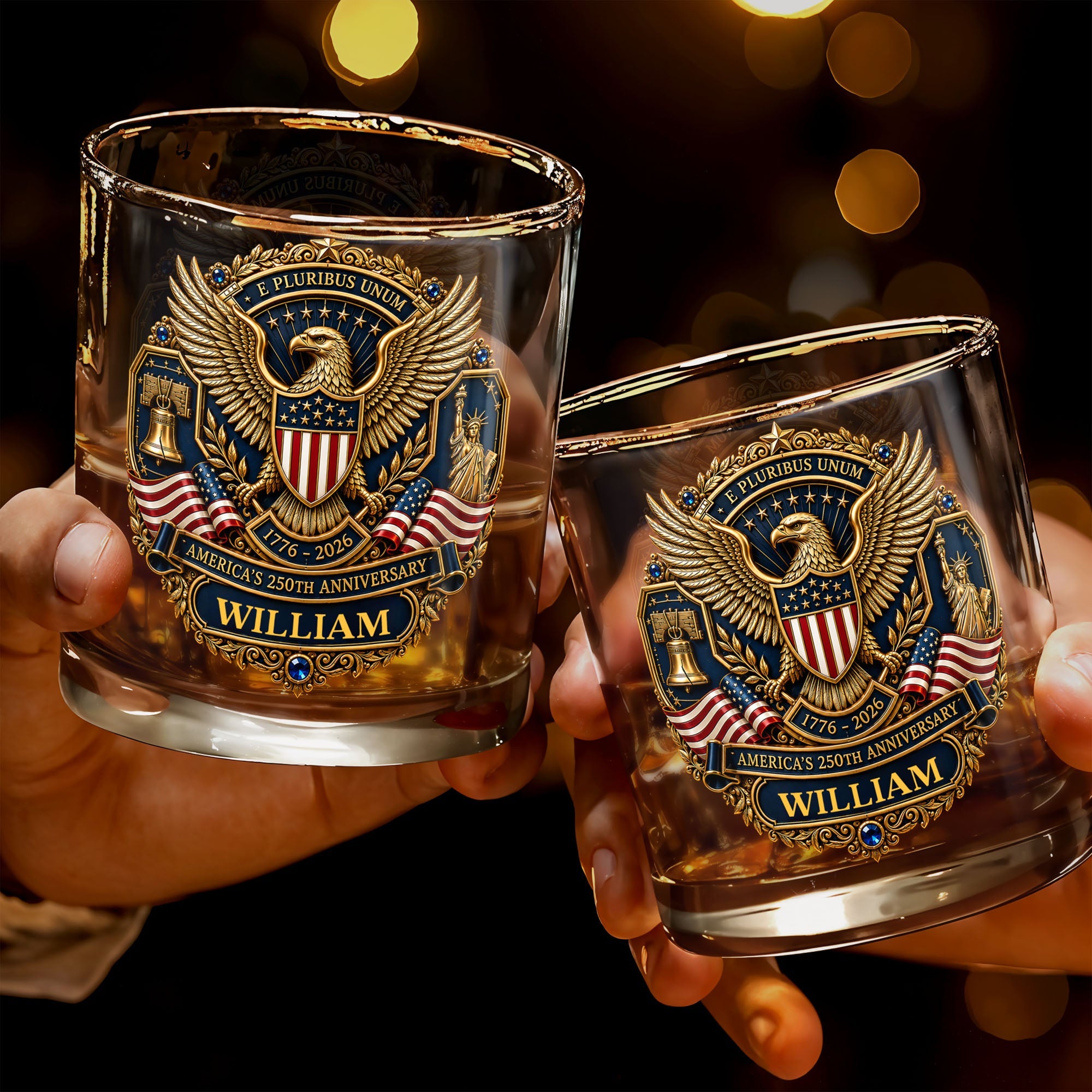 Personalized Whiskey Glass Custom Family Name American Flag Gift for Dad Whiskey Glass GradoCreations
