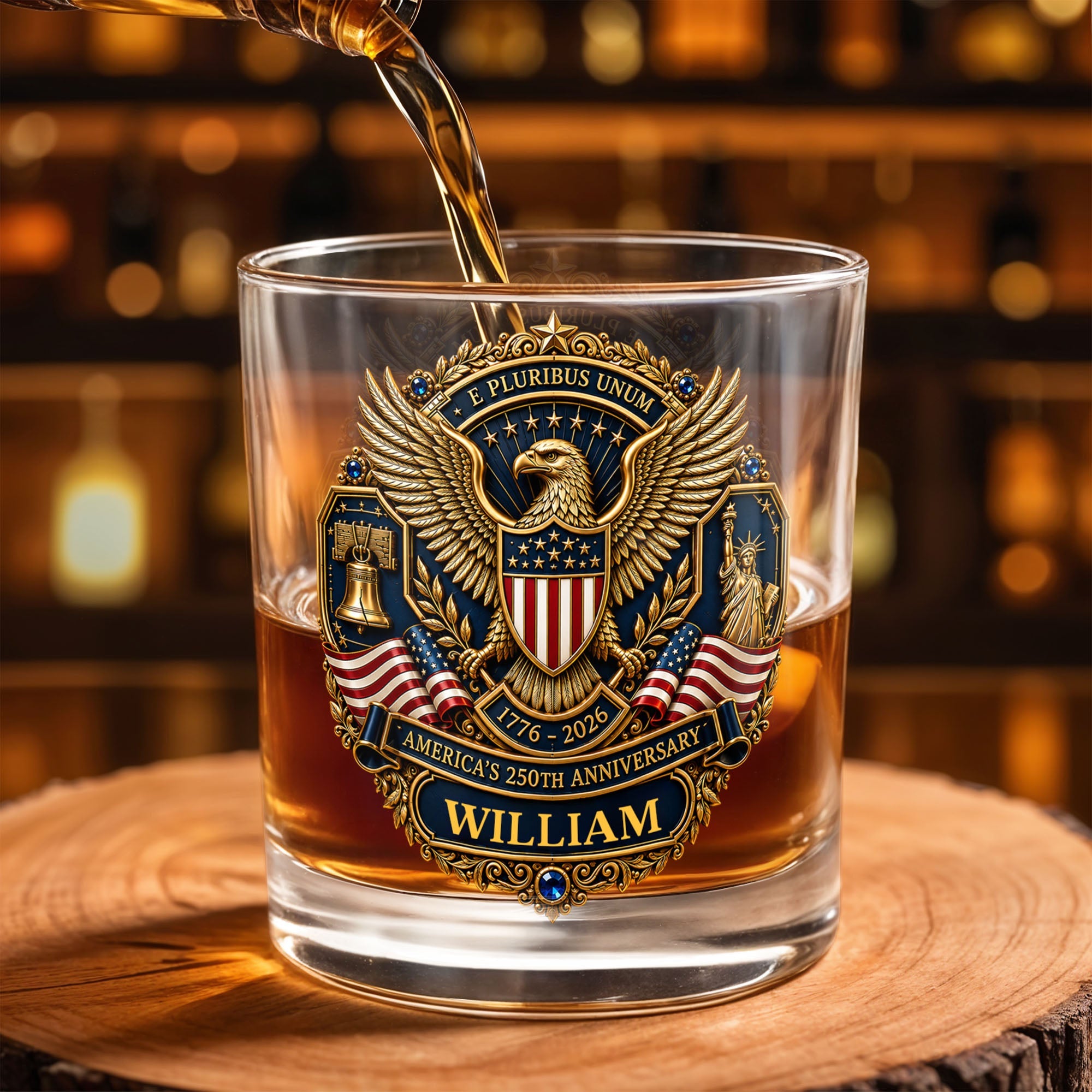 Personalized Whiskey Glass Custom Family Name American Flag Gift for Dad Whiskey Glass GradoCreations