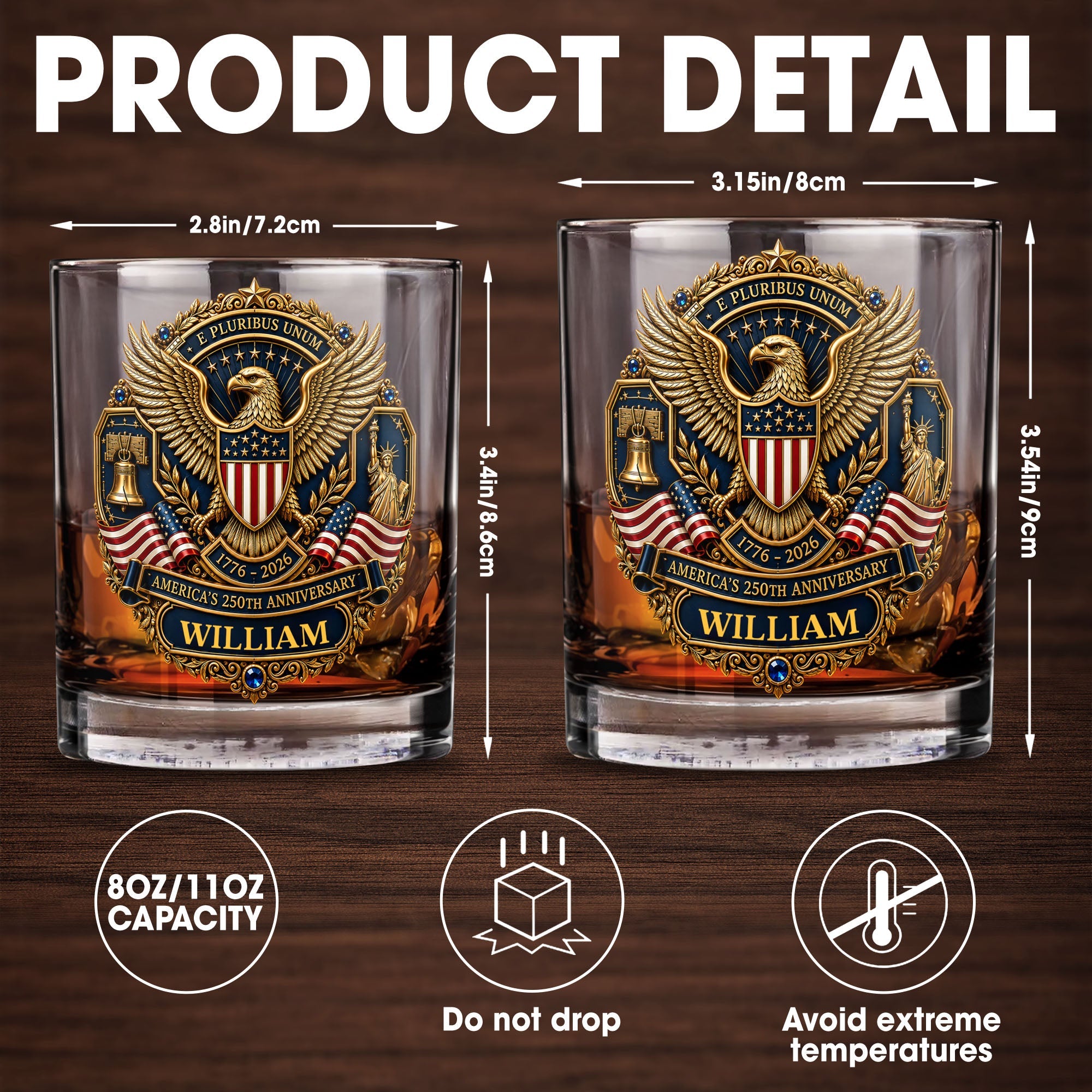 Personalized Whiskey Glass Custom Family Name American Flag Gift for Dad Whiskey Glass GradoCreations