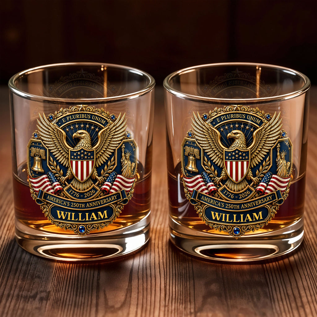 Personalized Whiskey Glass Custom Family Name American Flag Gift for Dad Whiskey Glass GradoCreations