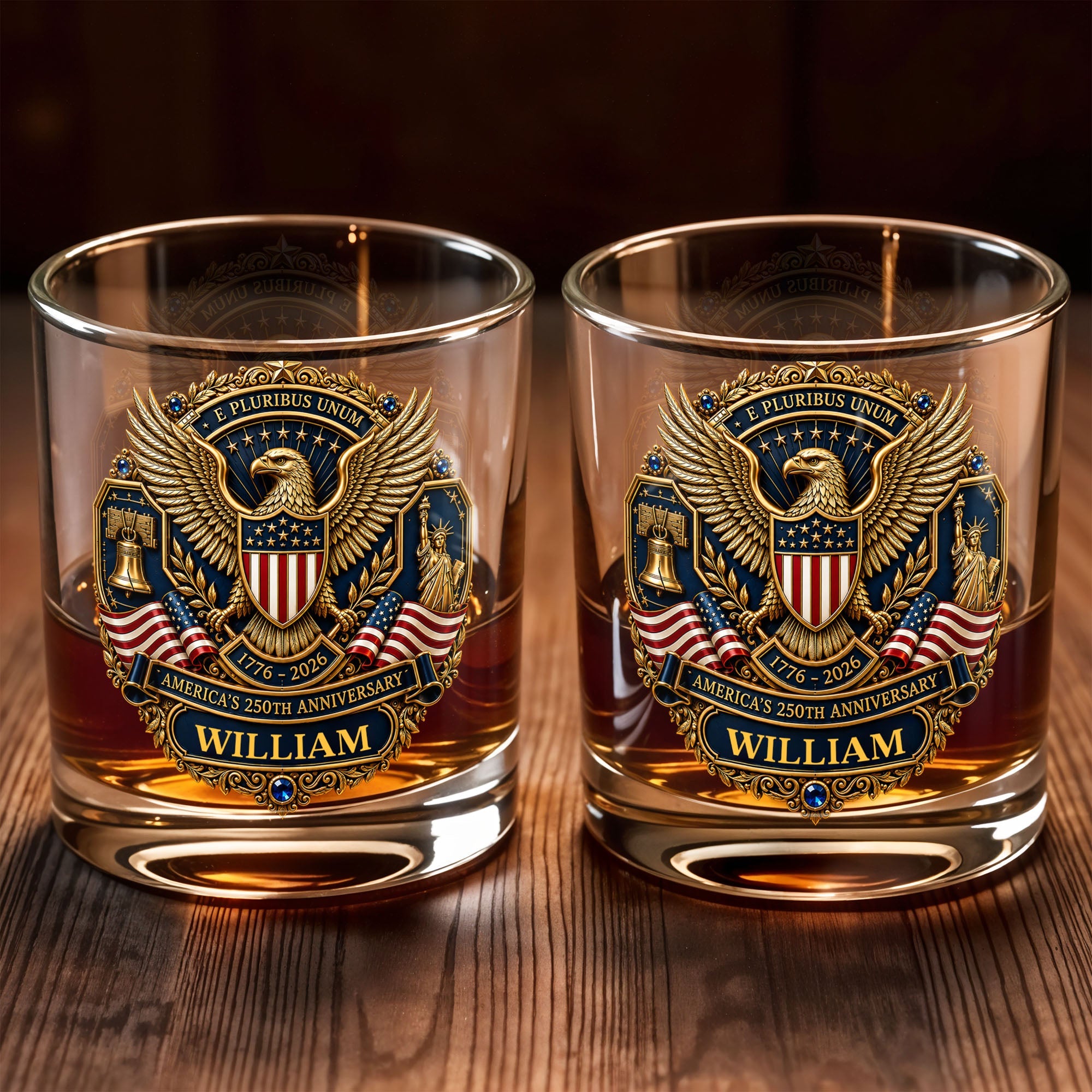 Personalized Whiskey Glass Custom Family Name American Flag Gift for Dad Whiskey Glass GradoCreations