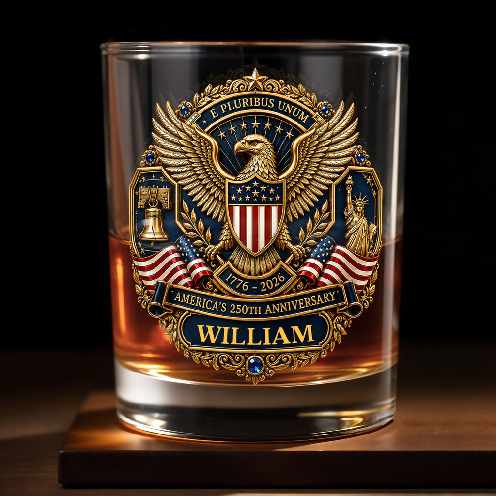 Personalized Whiskey Glass Custom Family Name American Flag Gift for Dad Whiskey Glass GradoCreations