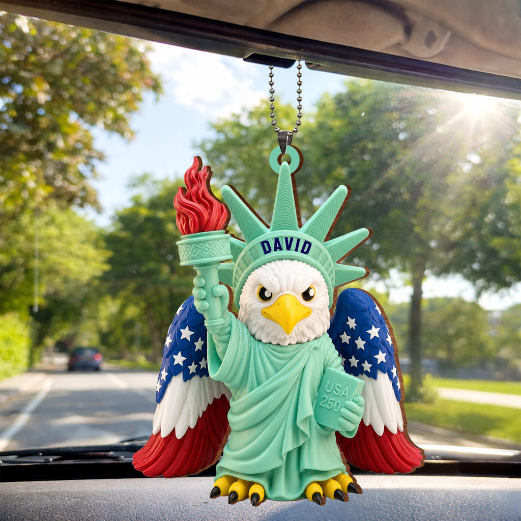 Personalized Wood Car Hanging Ornament Custom Name Patriotic Gift Wood Ornament GradoCreations