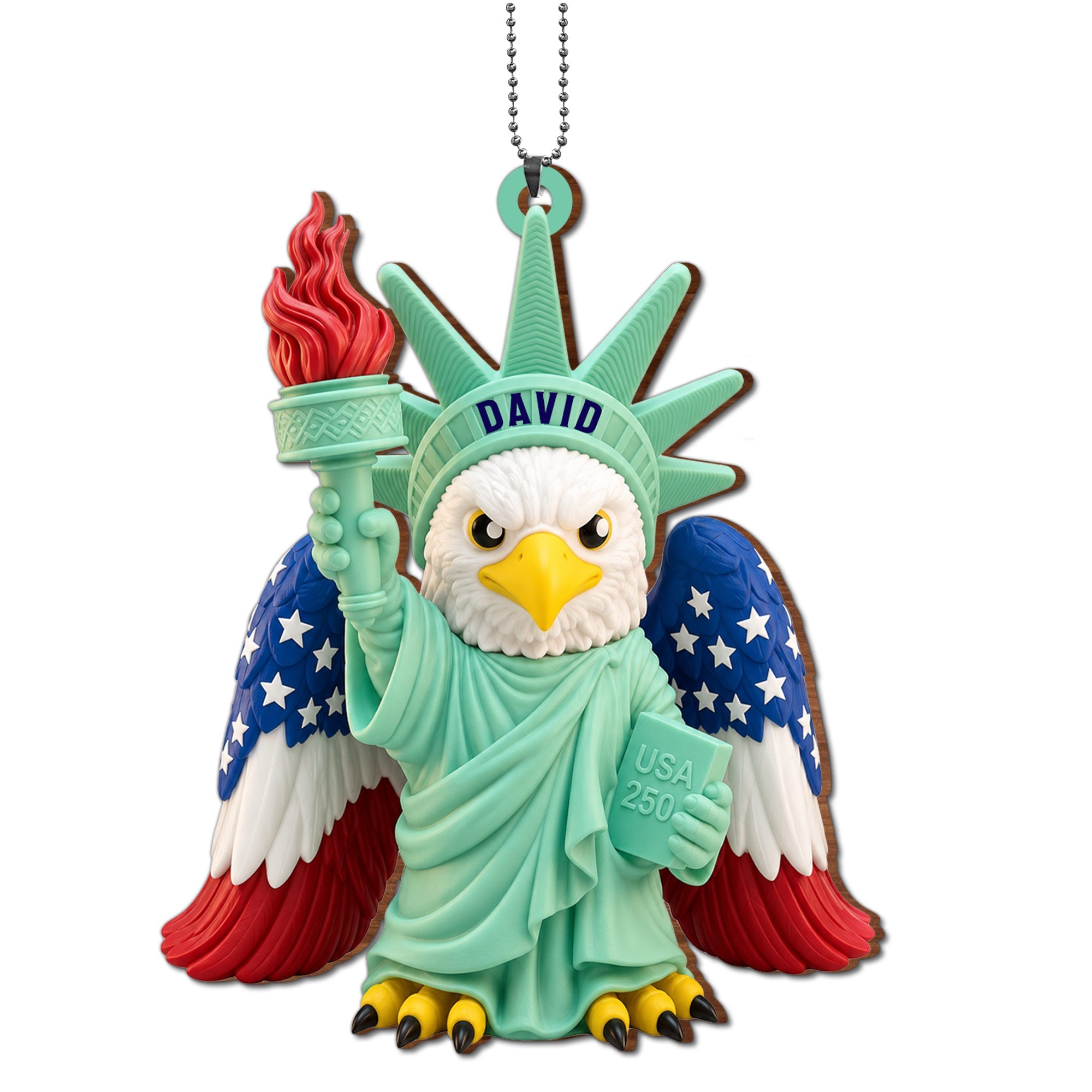 Personalized Wood Car Hanging Ornament Custom Name Patriotic Gift Wood Ornament GradoCreations