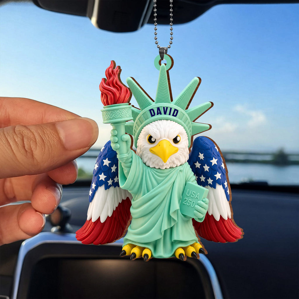 Personalized Wood Car Hanging Ornament Custom Name Patriotic Gift Wood Ornament GradoCreations