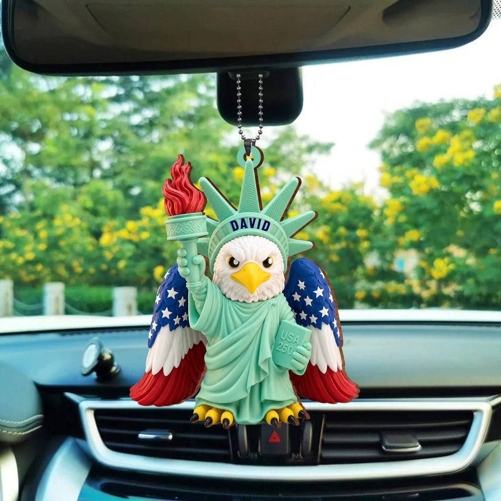 Personalized Wood Car Hanging Ornament Custom Name Patriotic Gift Wood Ornament GradoCreations