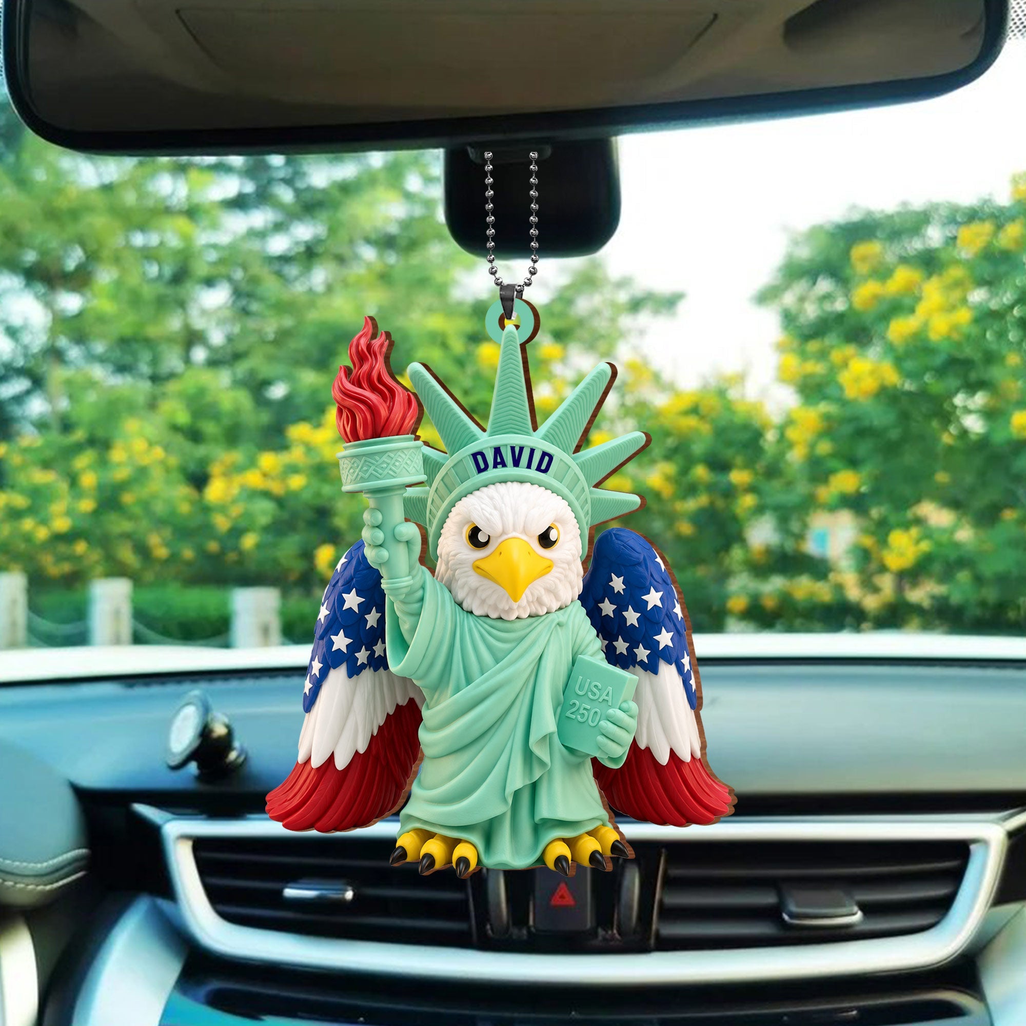 Personalized Wood Car Hanging Ornament Custom Name Patriotic Gift Wood Ornament GradoCreations