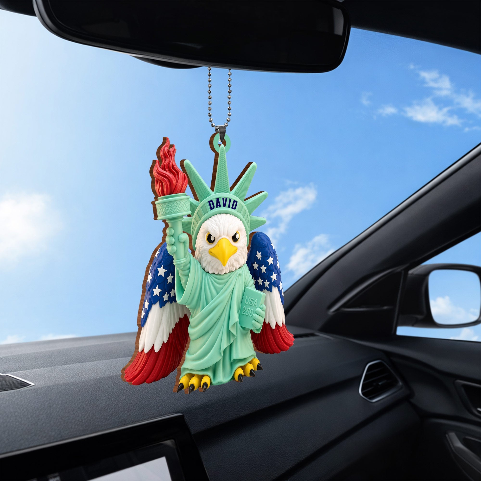 Personalized Wood Car Hanging Ornament Custom Name Patriotic Gift Wood Ornament GradoCreations