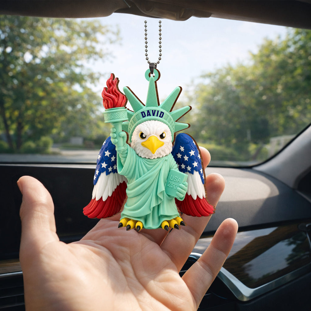 Personalized Wood Car Hanging Ornament Custom Name Patriotic Gift Wood Ornament GradoCreations