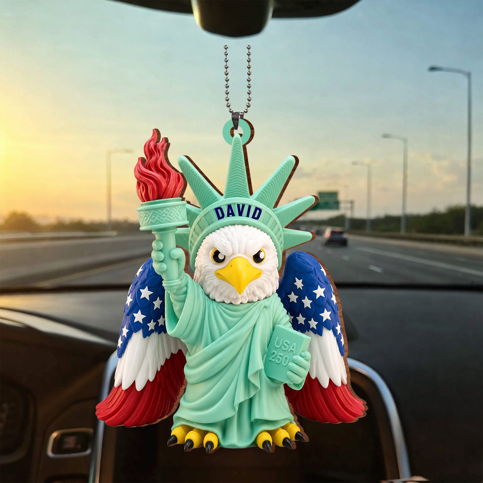 Personalized Wood Car Hanging Ornament Custom Name Patriotic Gift Wood Ornament GradoCreations
