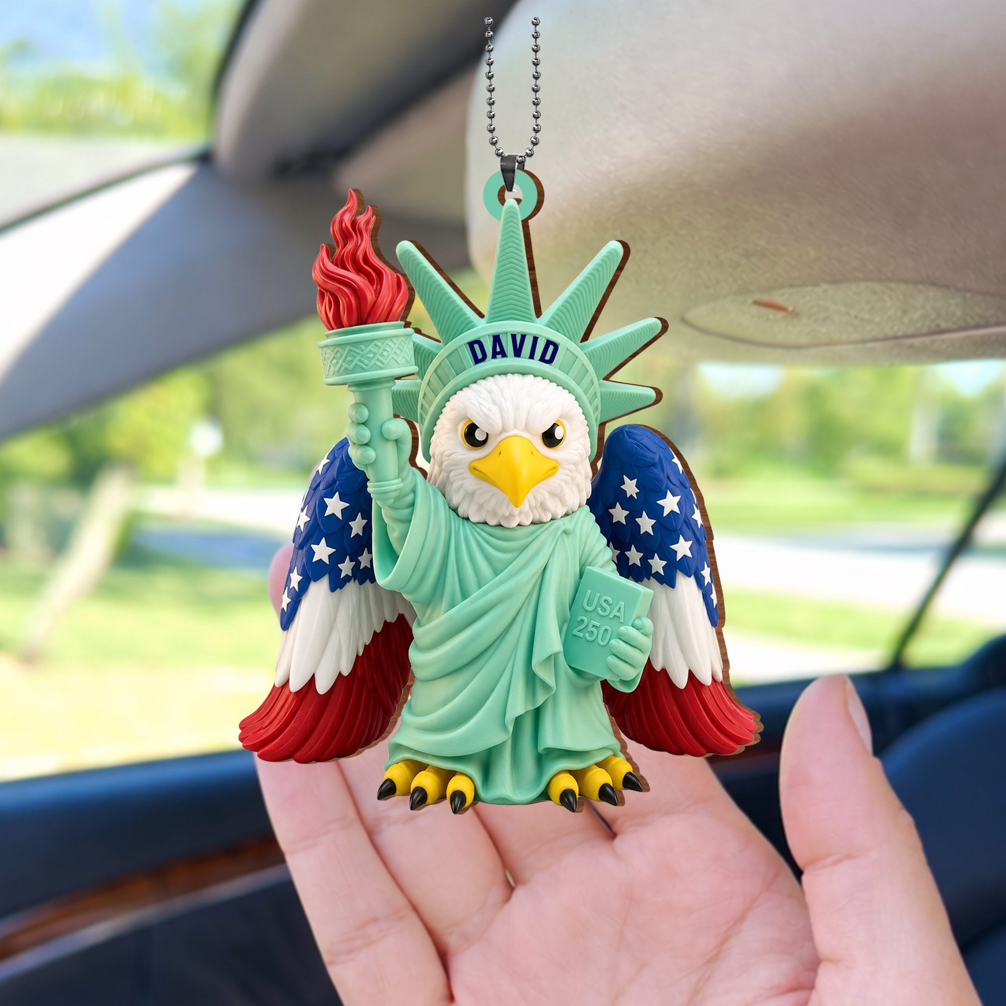 Personalized Wood Car Hanging Ornament Custom Name Patriotic Gift Wood Ornament GradoCreations