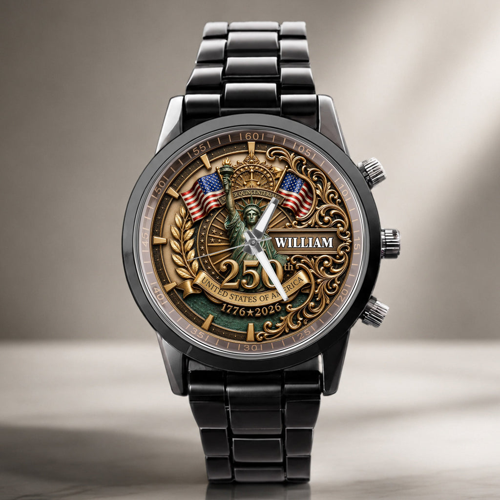 Personalized Men's Watch Custom Name American Flag Gift for Dad Men's Watch GradoCreations