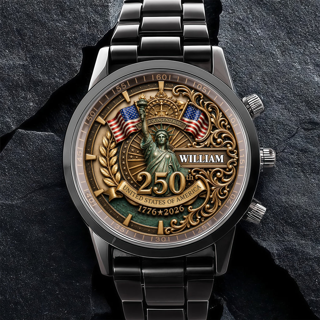 Personalized Men's Watch Custom Name American Flag Gift for Dad Men's Watch GradoCreations