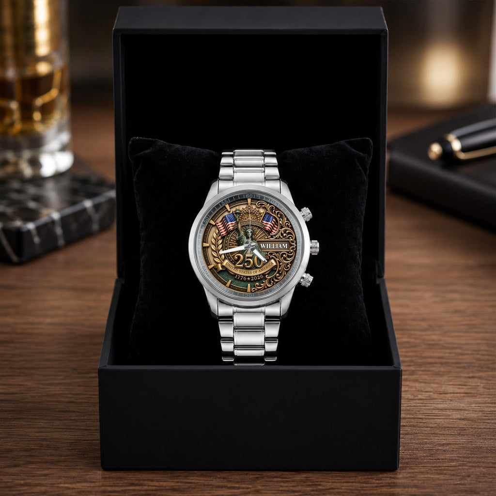 Personalized Men's Watch Custom Name American Flag Gift for Dad Men's Watch GradoCreations