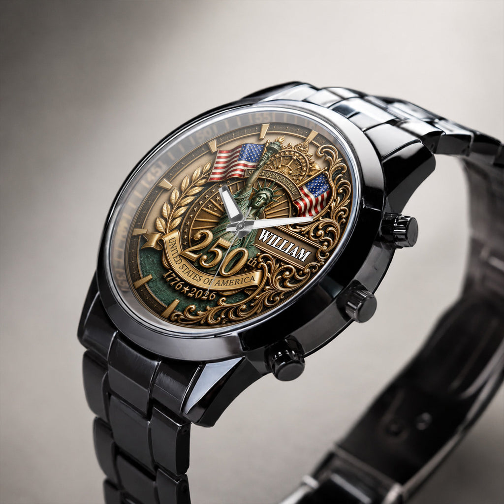 Personalized Men's Watch Custom Name American Flag Gift for Dad Men's Watch GradoCreations