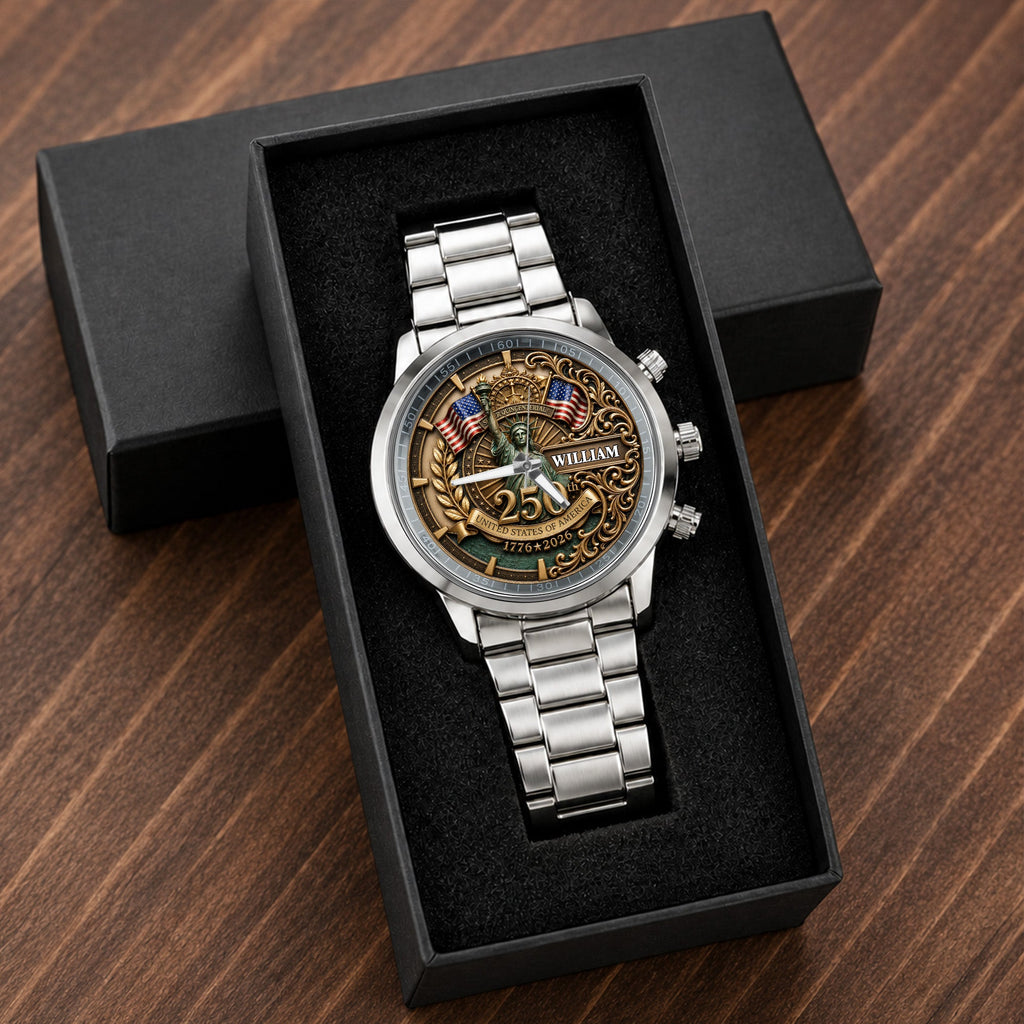 Personalized Men's Watch Custom Name American Flag Gift for Dad Men's Watch GradoCreations