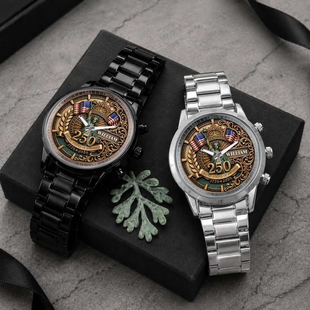 Personalized Men's Watch Custom Name American Flag Gift for Dad Men's Watch GradoCreations