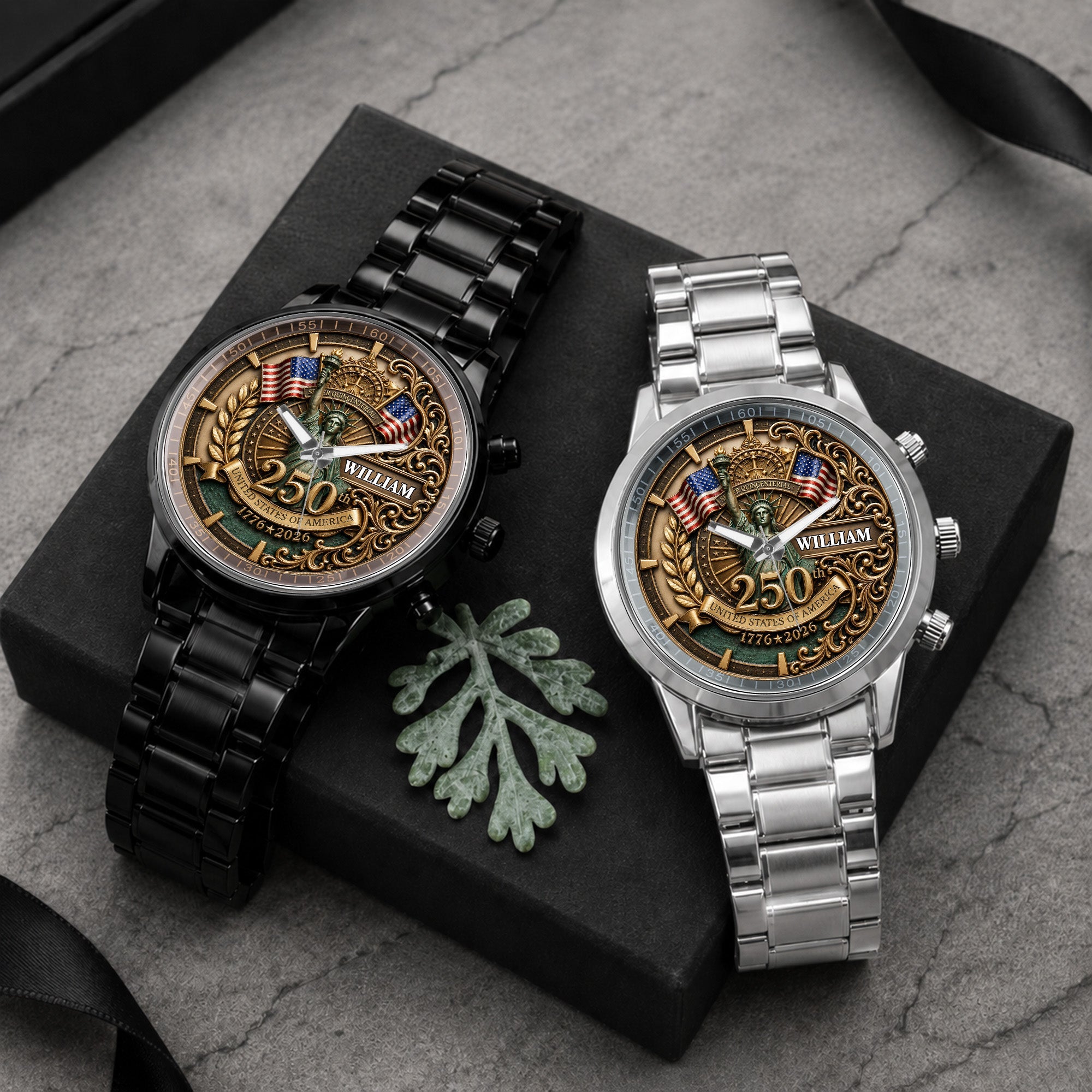 Personalized Men's Watch Custom Name American Flag Gift for Dad Men's Watch GradoCreations