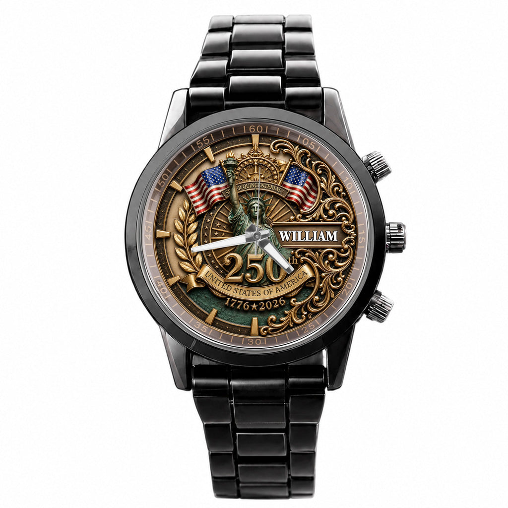 Personalized Men's Watch Custom Name American Flag Gift for Dad Men's Watch GradoCreations