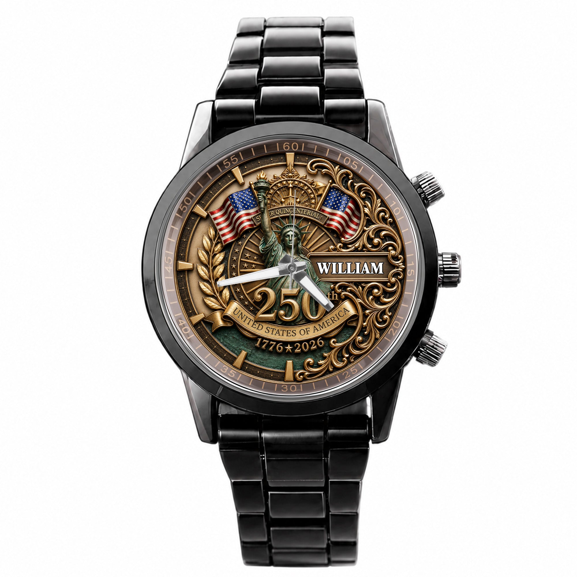 Personalized Men's Watch Custom Name American Flag Gift for Dad Men's Watch GradoCreations