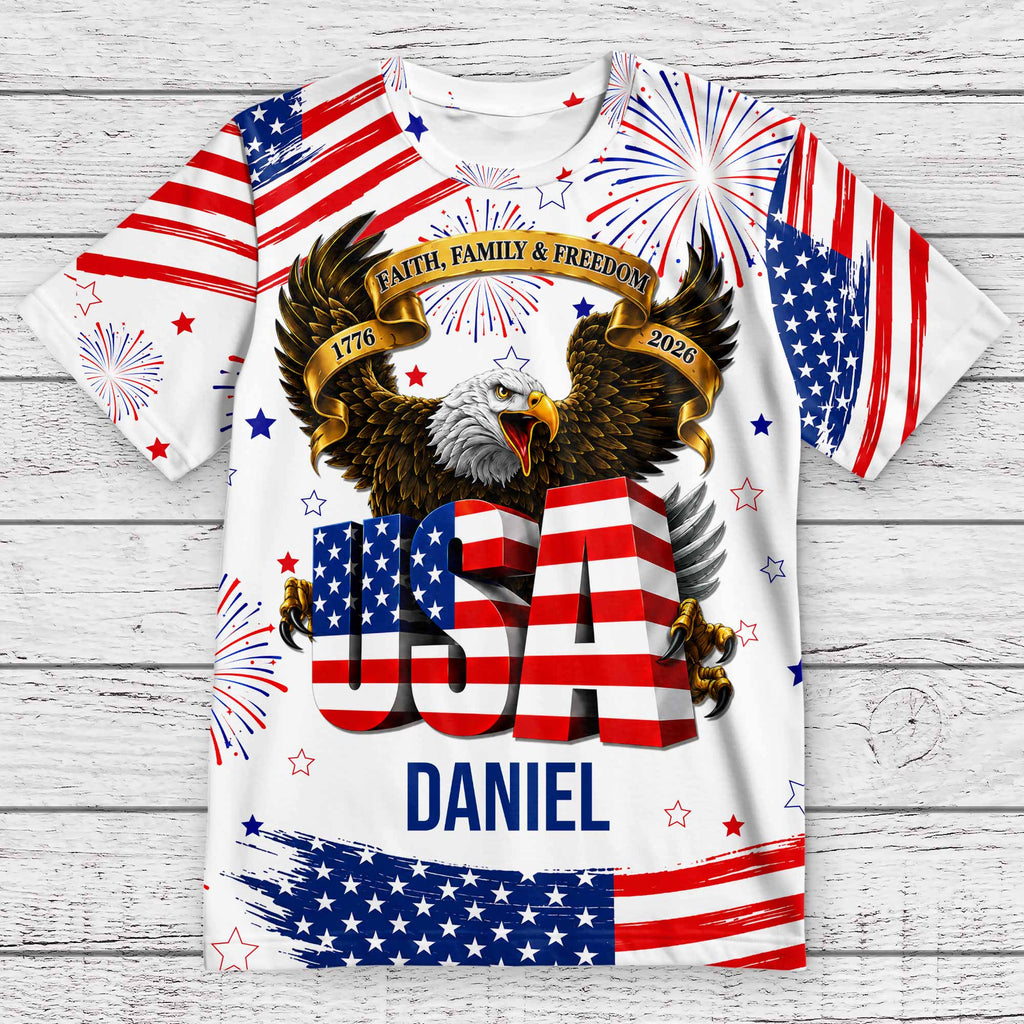 Personalized Patriotic Eagle T-Shirt Custom Name for Dad Apparel GradoCreations