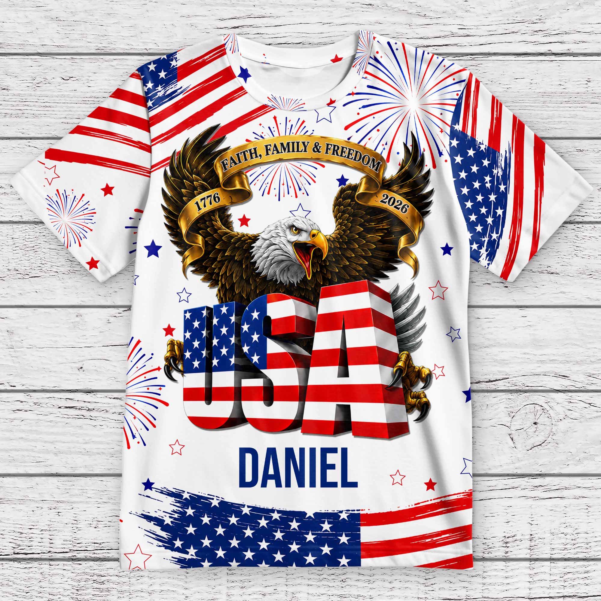 Personalized Patriotic Eagle T-Shirt Custom Name for Dad Apparel GradoCreations