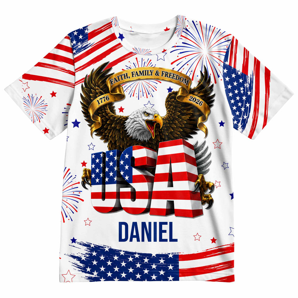 Personalized Patriotic Eagle T-Shirt Custom Name for Dad Apparel GradoCreations