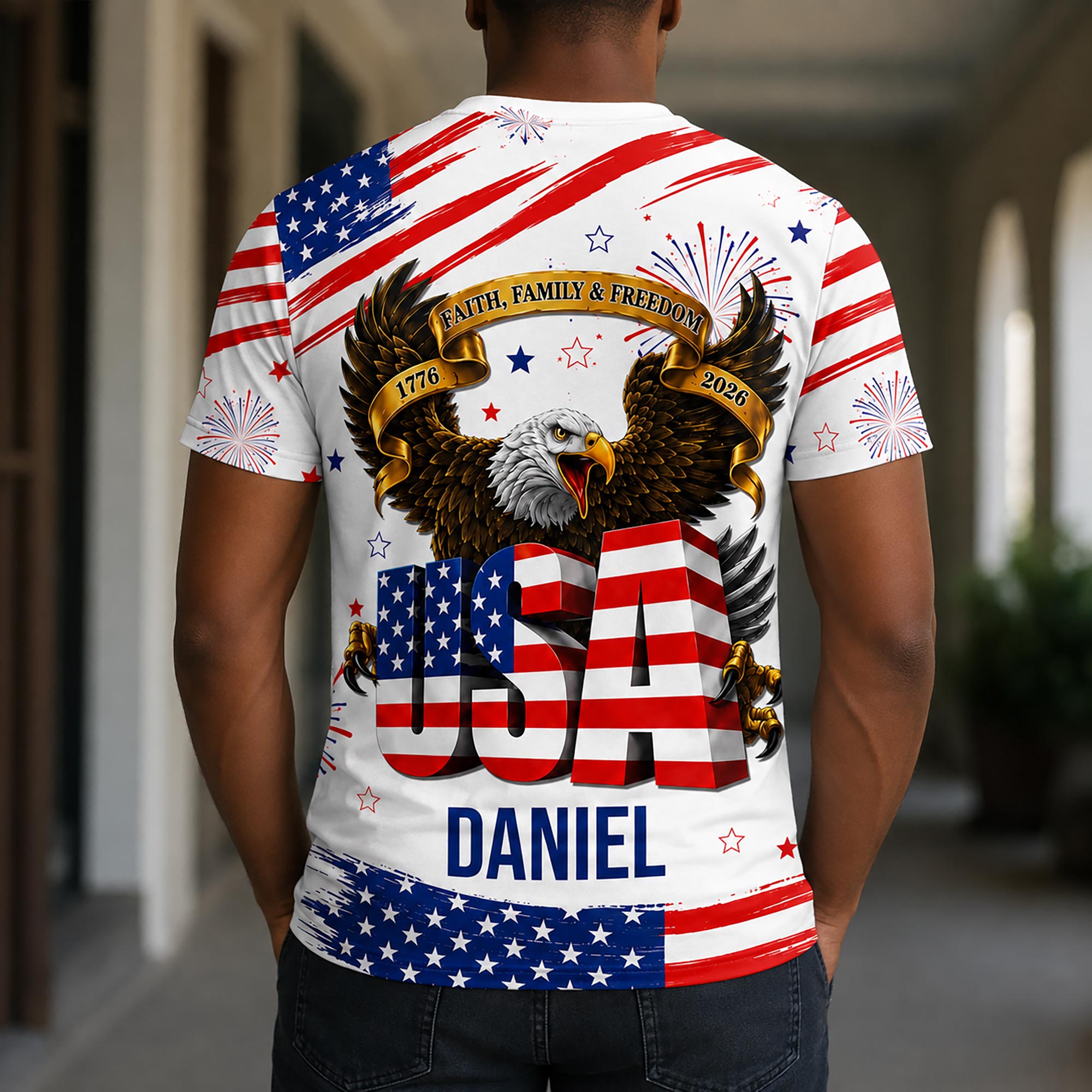 Personalized Patriotic Eagle T-Shirt Custom Name for Dad Apparel GradoCreations