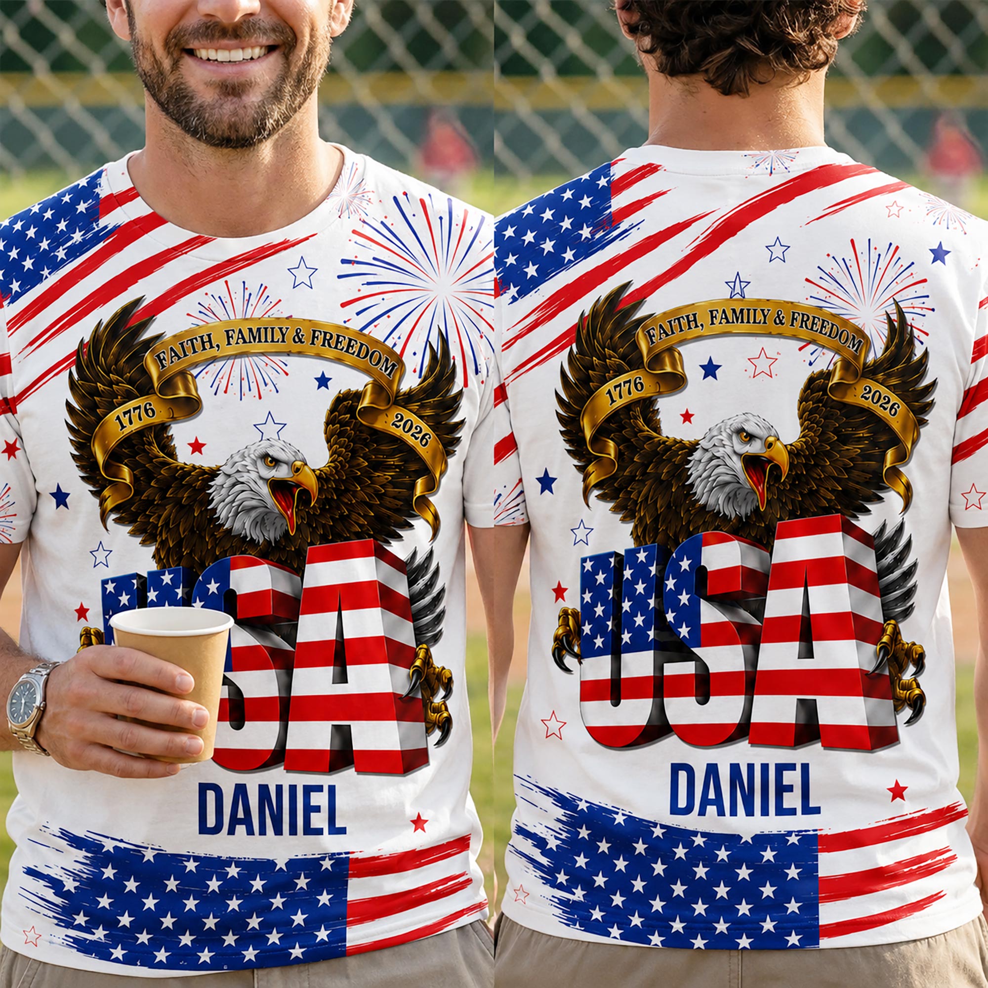 Personalized Patriotic Eagle T-Shirt Custom Name for Dad Apparel GradoCreations