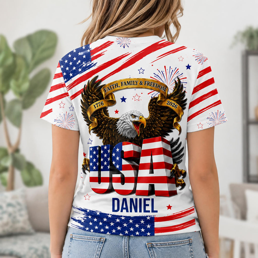 Personalized Patriotic Eagle T-Shirt Custom Name for Dad Apparel GradoCreations