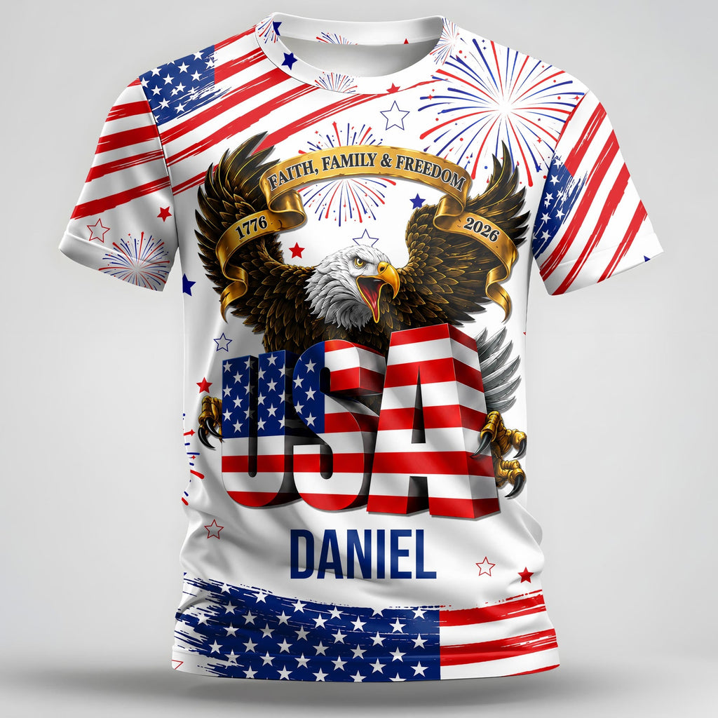 Personalized Patriotic Eagle T-Shirt Custom Name for Dad Apparel GradoCreations