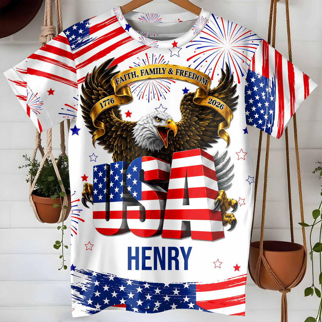 Personalized Patriotic Eagle T-Shirt Custom Name for Dad Apparel GradoCreations