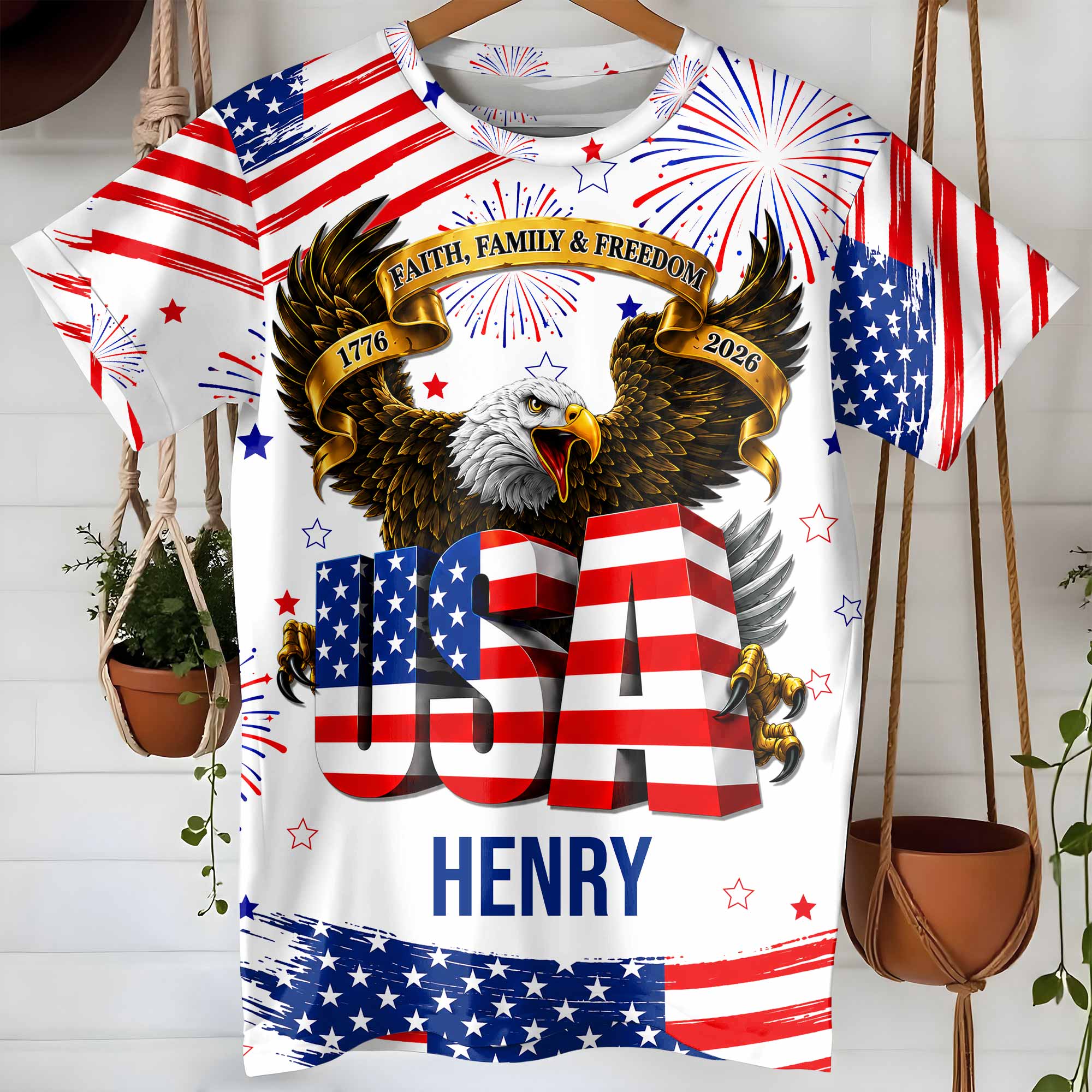 Personalized Patriotic Eagle T-Shirt Custom Name for Dad Apparel GradoCreations